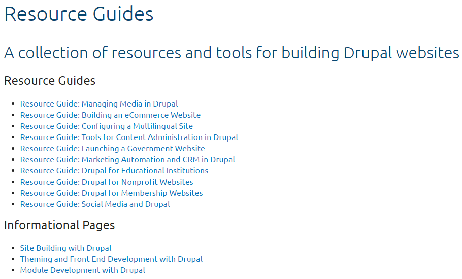 Drupal.orgサイト　リソースガイド　サイト構築事例など