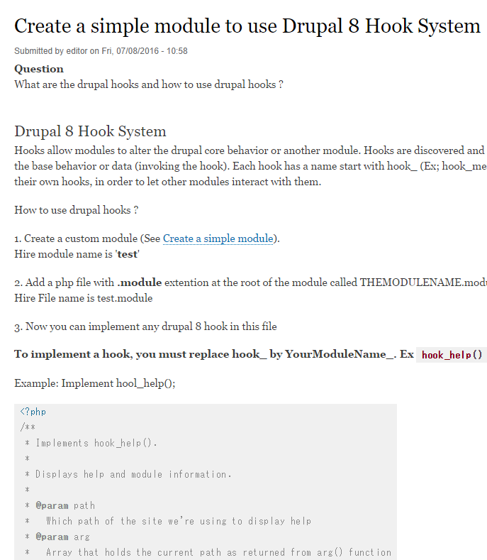 Drupal 8 Hook module simple sample 